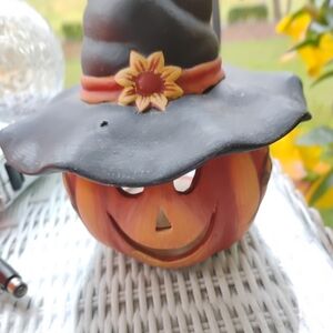 Halloween Pumpkin Candle Holder with Witch Hat Kathy Hatch
